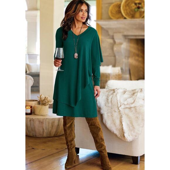 Soft Surroundings Women’s Marla Dress Size Medium Heather Ruby Red Draped - Picture 12 of 12